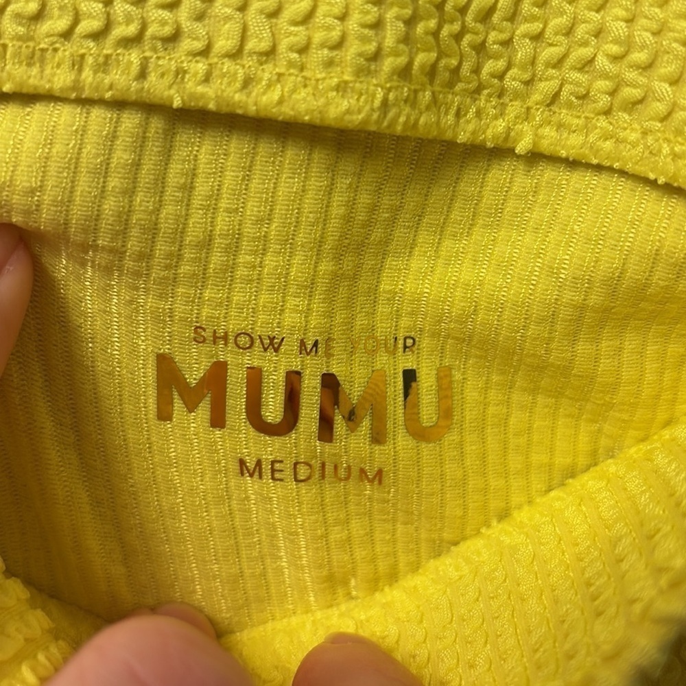 NWT Show Me Your Mumu Mary Highlighter Yellow Mini-Skirt Scrunch Size Medium - Picture 4 of 6
